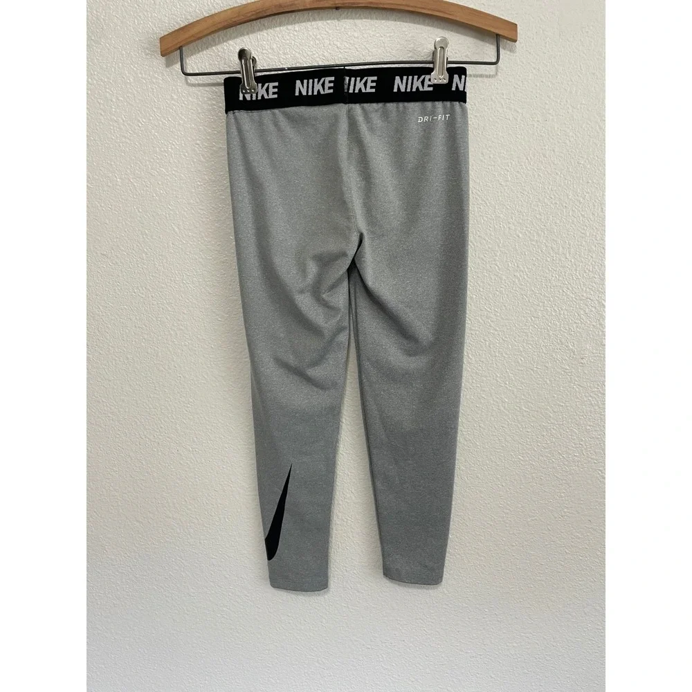 Nike‎ Dri-FIT Leggings Kids 6X Gray Excellent Logo Waistband Tights B293-042
